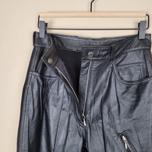 Harley Davidson Vintage 90s Leather Textile Pants High Rise Black Size 2 38/10 - Picture 8 of 16